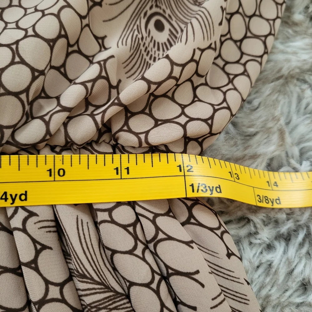 Jo Hanna York Vintage Peacock Feather Print Midi Dress Tan and Brown Size 10 - Picture 10 of 11